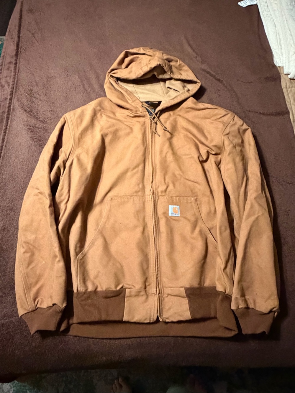 Carhartt Tan Hooded Zip-Up Work Jacket